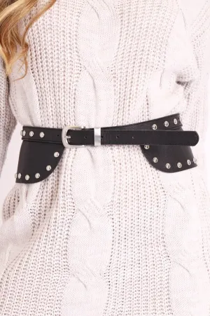 Black Faux Leather Chunky Waist Belt - Xea